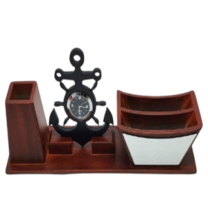 wooden desk organizer with a nautical theme