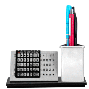 Desk organizer with a perpetual calendar and pen holder