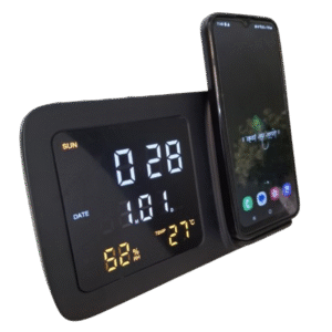 Digital alarm clock with wireless phone charging